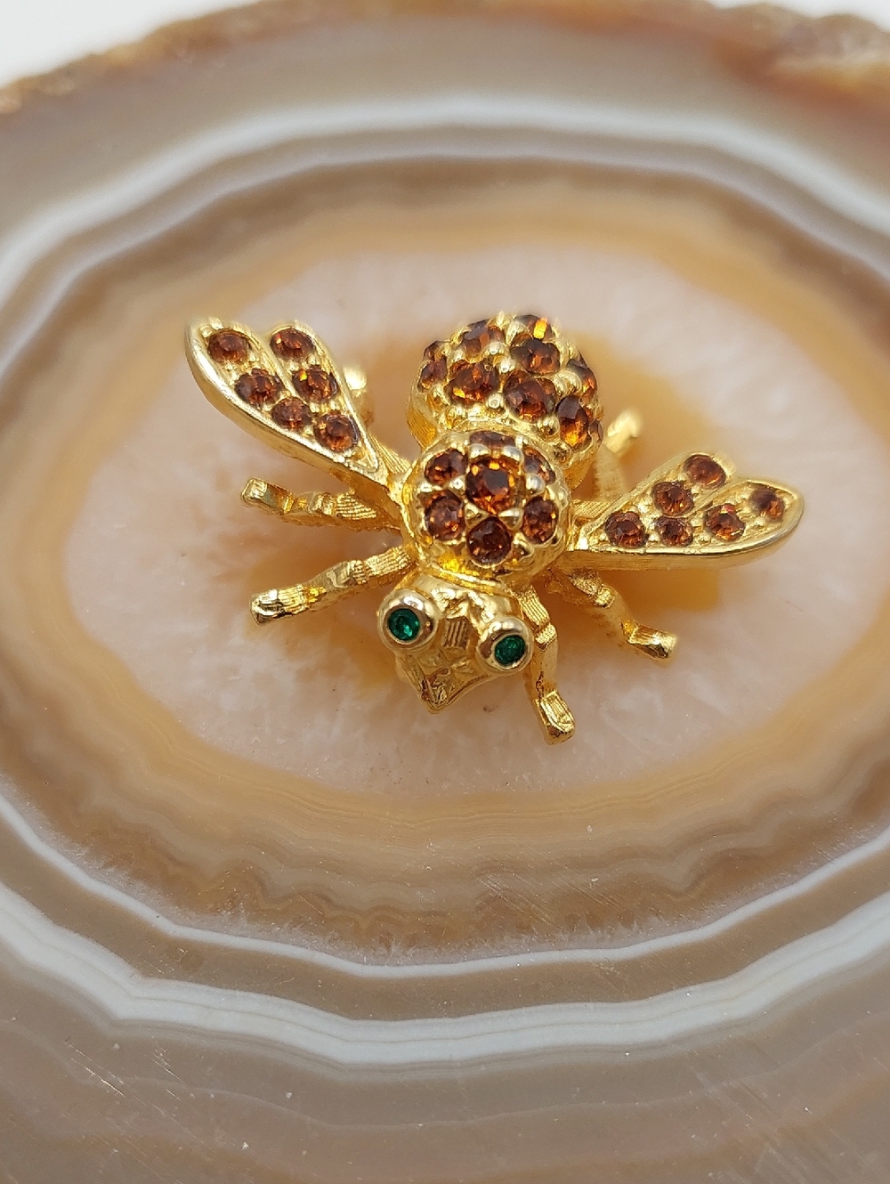 JOAN RIVERS Gold-Tone Bee Brooch with Amber & Green Crystals